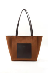 Large Faux Leather Zip Closure Tote Bag with Front Pocket Bag Brown - Wear n Wander