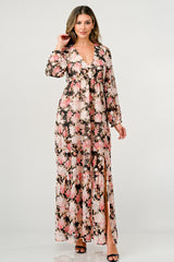 Long Sleeve Maxi Dress with High Slit and Tiered Skirt - Wear and Wander