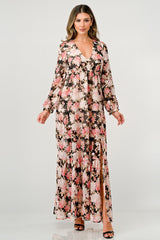 Long Sleeve Maxi Dress with High Slit and Tiered Skirt - Wear and Wander