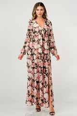 Long Sleeve Maxi Dress with High Slit and Tiered Skirt - Wear and Wander