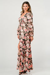 Long Sleeve Maxi Dress with High Slit and Tiered Skirt - Wear and Wander