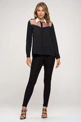 Long Sleeve Sheer Panel Collared Blouse - Wear and Wander