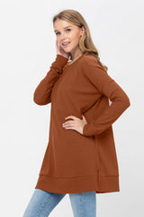 Long Sleeve Waffle Knit Sweater Round Neck Solid Color Pullover Dress - Wear and Wander