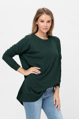 Long Sleeve Waffle Knit Sweater Round Neck Solid Color Pullover Dress - Wear and Wander