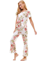 Loungewear set for women's floral short sleeve and pants - Wear and Wander