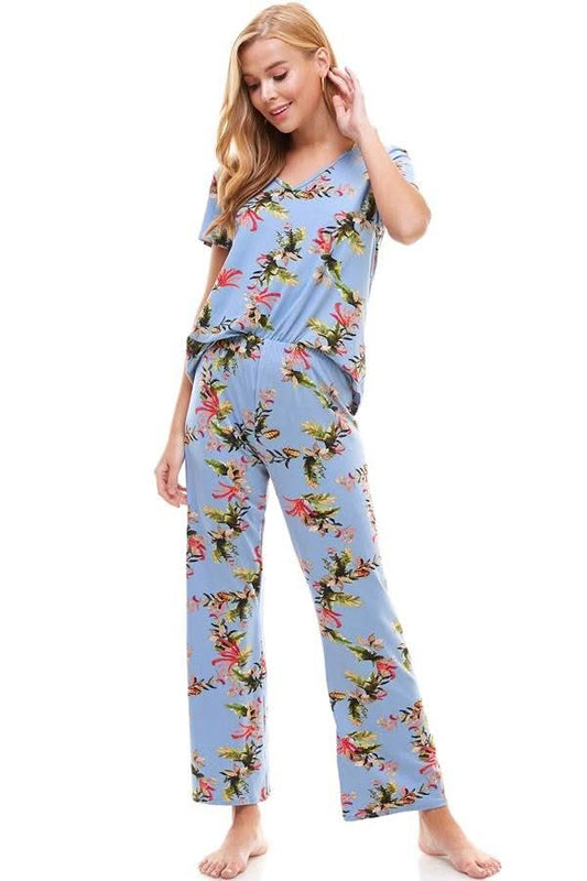 Loungewear set for women's floral short sleeve and pants - Wear and Wander