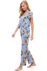 Loungewear set for women's floral short sleeve and pants - Wear and Wander