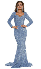 Loyeloy Womens Mermaid Prom Dresses for Teens Ball Gown 2024 Sexy Slit Ball Gown Glitter Sequin V Neck Light Blue Formal Evening Gowns for Women 8 - Wear n Wander
