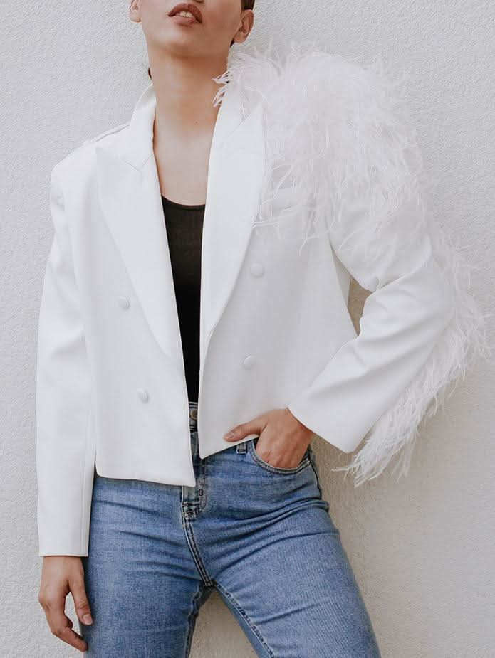 Lydia Ostrich Feather Blazer - Wear and Wander