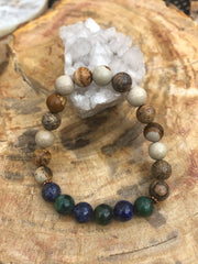 Malachite Chrysocolla & Picture Jasper Stretch Bracelet! Natural Gems! - Wear and Wander