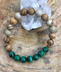 Malachite & Picture Jasper Stretch Bracelet! Genuine Stones! - Wear and Wander