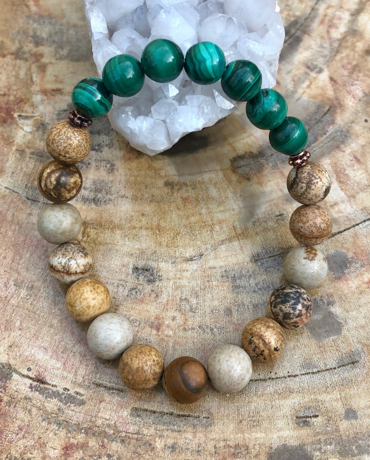 Malachite & Picture Jasper Stretch Bracelet! Genuine Stones! - Wear and Wander