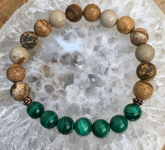 Malachite & Picture Jasper Stretch Bracelet! Genuine Stones! - Wear and Wander