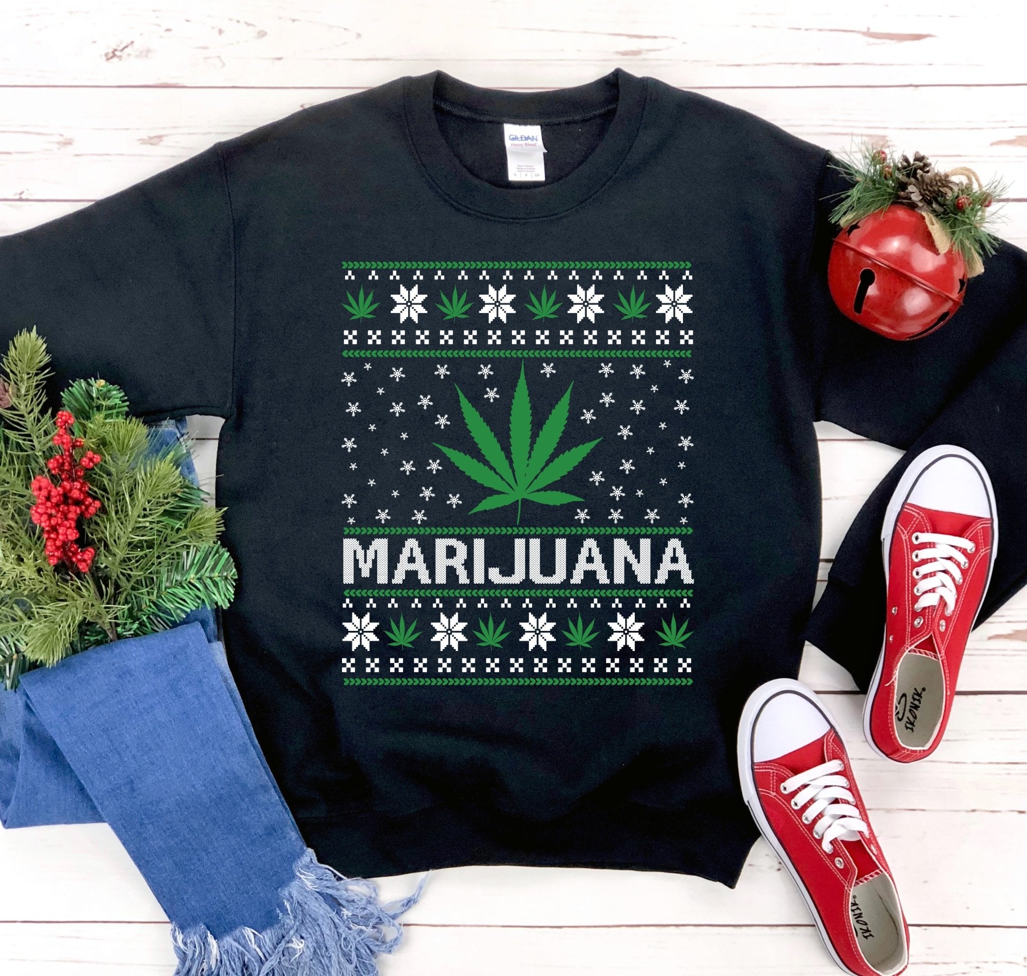 Marijuana Christmas Sweatshirt - Wear and Wander