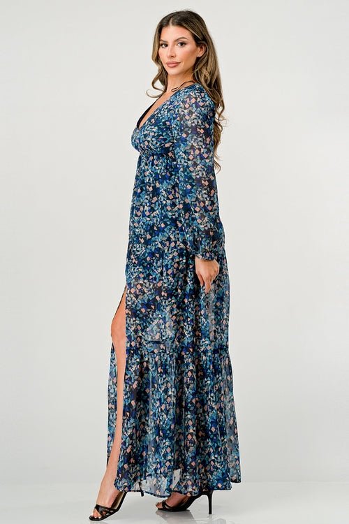 Maxi Dress with Long Sleeves and Side Slit - Wear and Wander