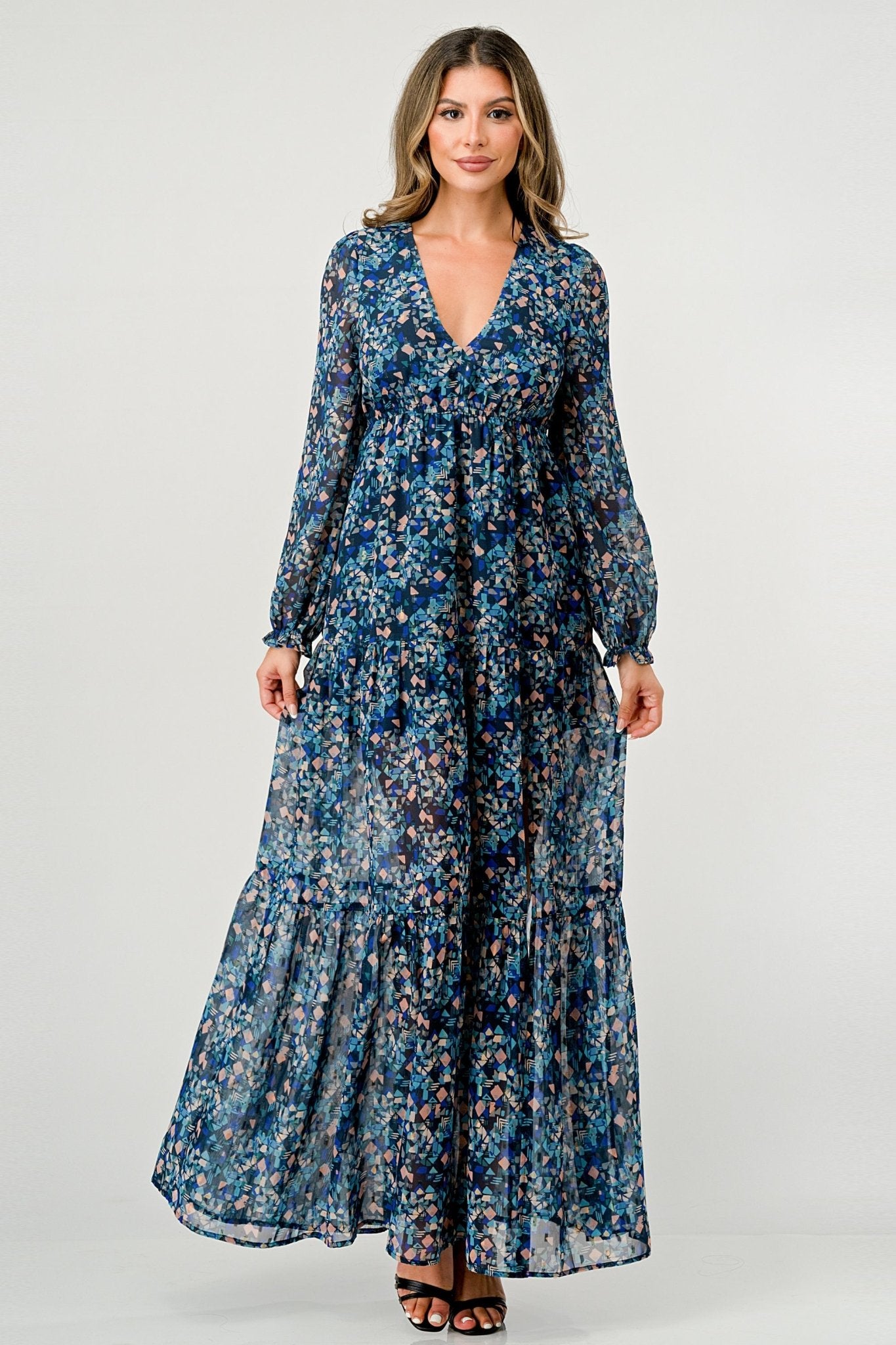 Maxi Dress with Long Sleeves and Side Slit - Wear and Wander