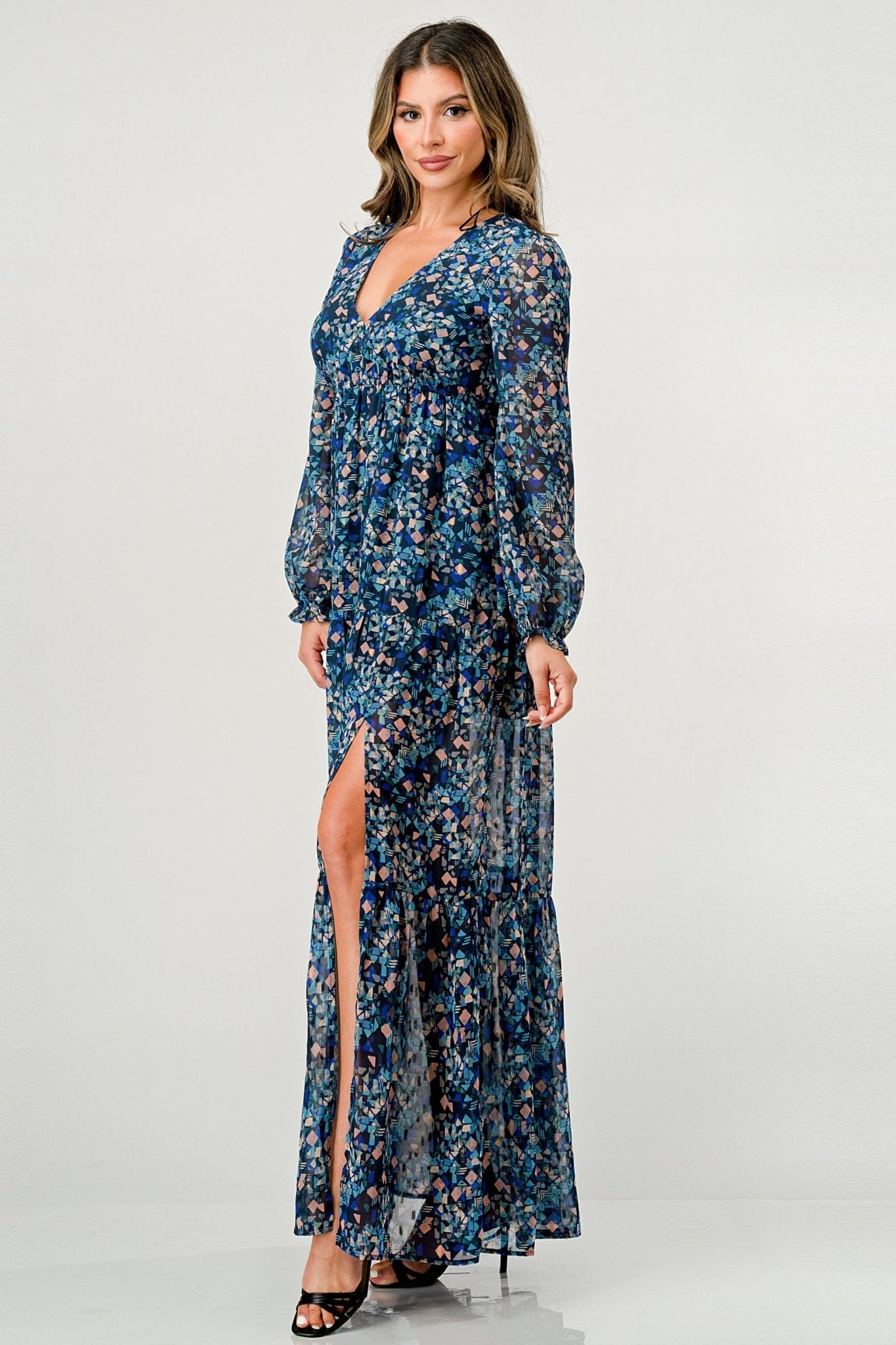 Maxi Dress with Long Sleeves and Side Slit - Wear and Wander