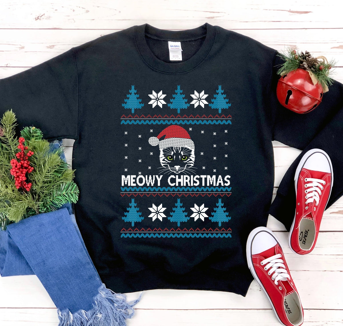 Meowy Christmas Sweatshirt - Wear and Wander