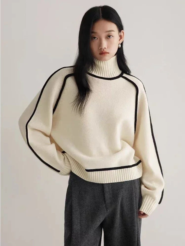 Modern Knit Sweater with Contrast Trim - Wear and Wander