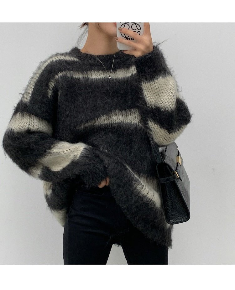 Mohair Striped Oversized Sweater - Wear and Wander