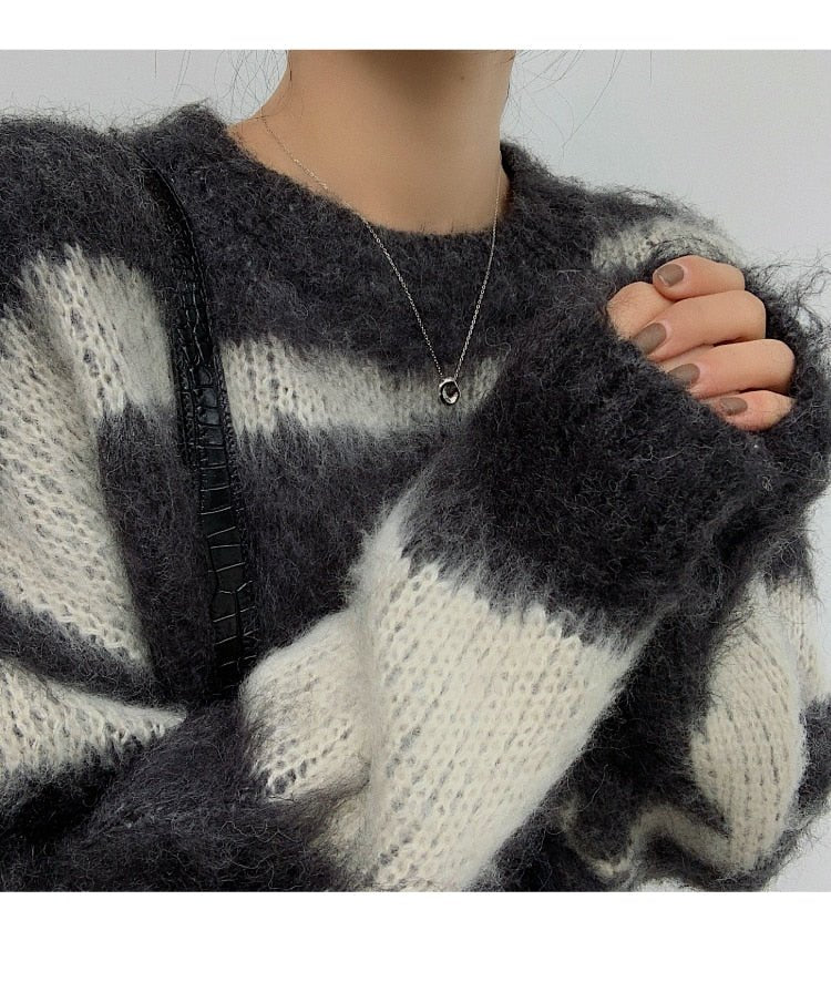 Mohair Striped Oversized Sweater - Wear and Wander