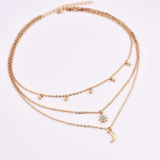 Moon Star Bead Three Layer Necklace - Wear and Wander