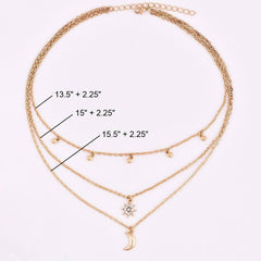 Moon Star Bead Three Layer Necklace - Wear and Wander