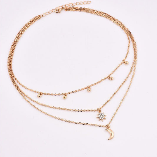 Moon Star Bead Three Layer Necklace - Wear and Wander