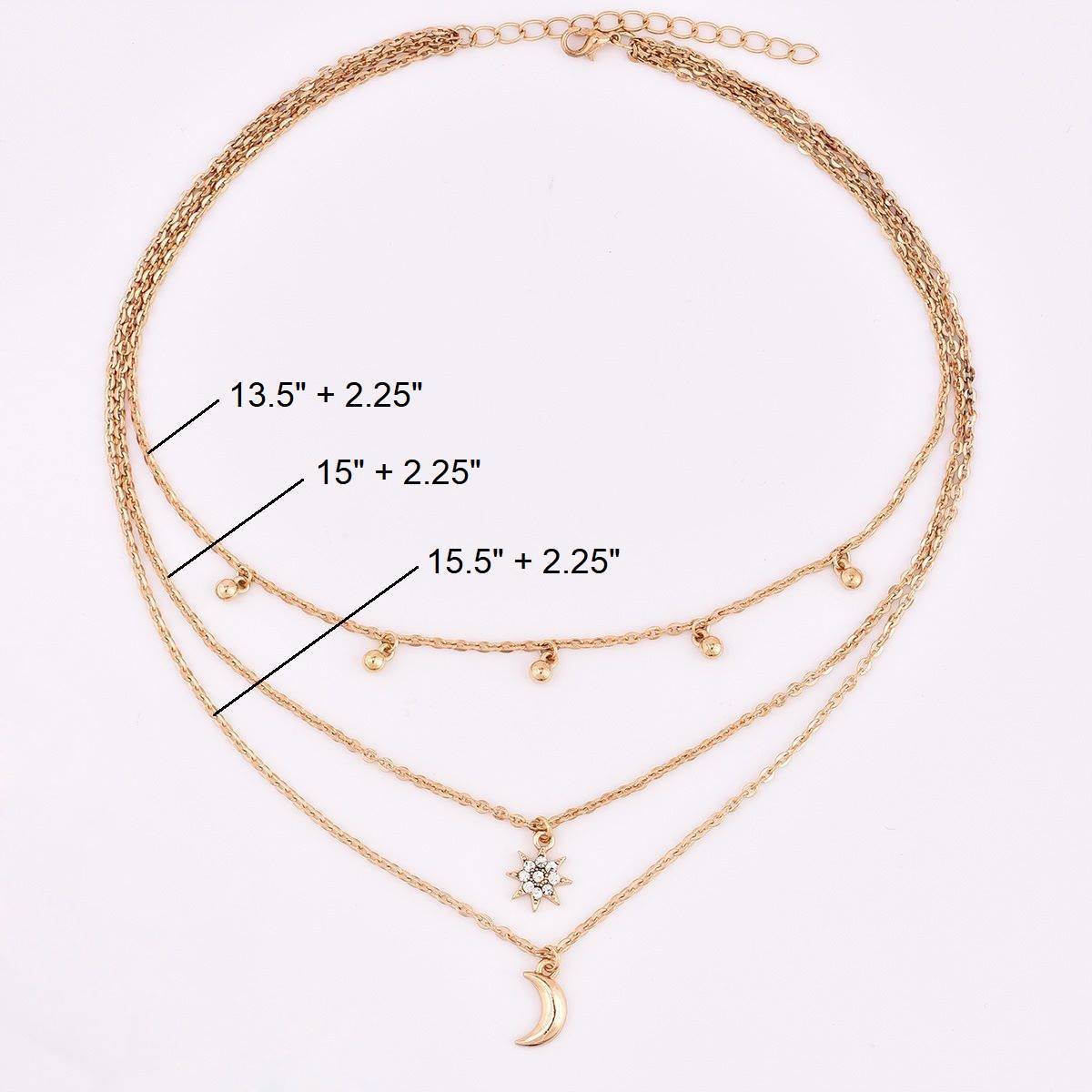 Moon Star Bead Three Layer Necklace - Wear and Wander