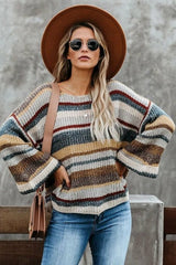 Multi - color Dropped Shoulder Striped Relaxed Sweater - Wear and Wander