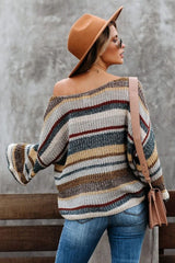 Multi - color Dropped Shoulder Striped Relaxed Sweater - Wear and Wander