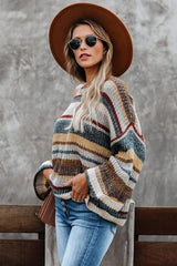 Multi - color Dropped Shoulder Striped Relaxed Sweater - Wear and Wander