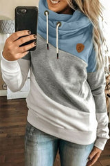 Multicolor Colorblock Cowl Neck Pullover Hoodie - Wear and Wander