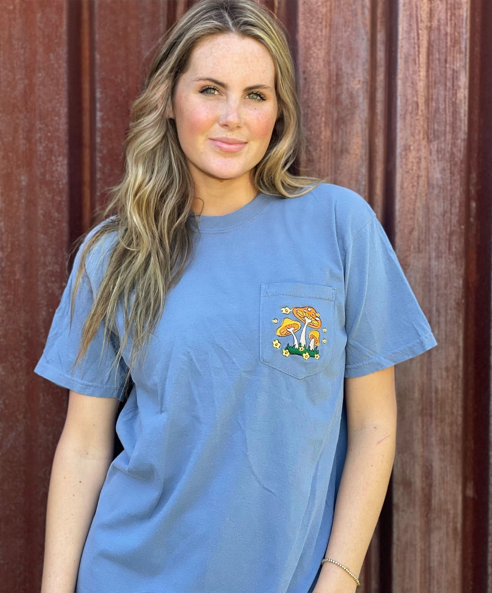 Mushroom Embroidered Pocket Tee - Wear and Wander