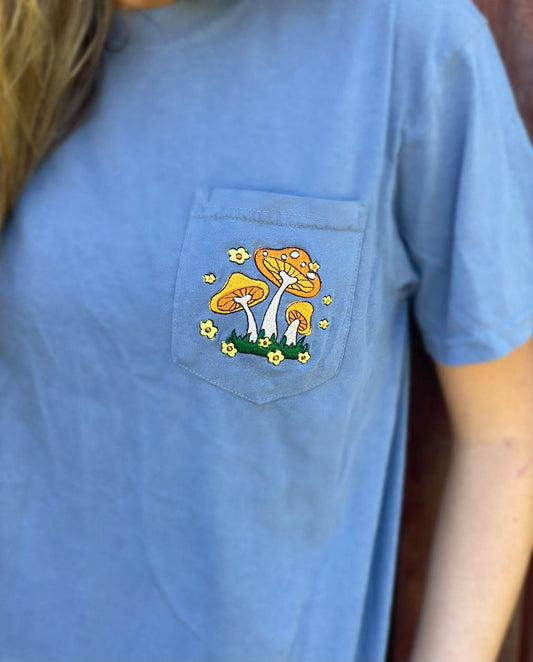Mushroom Embroidered Pocket Tee - Wear and Wander