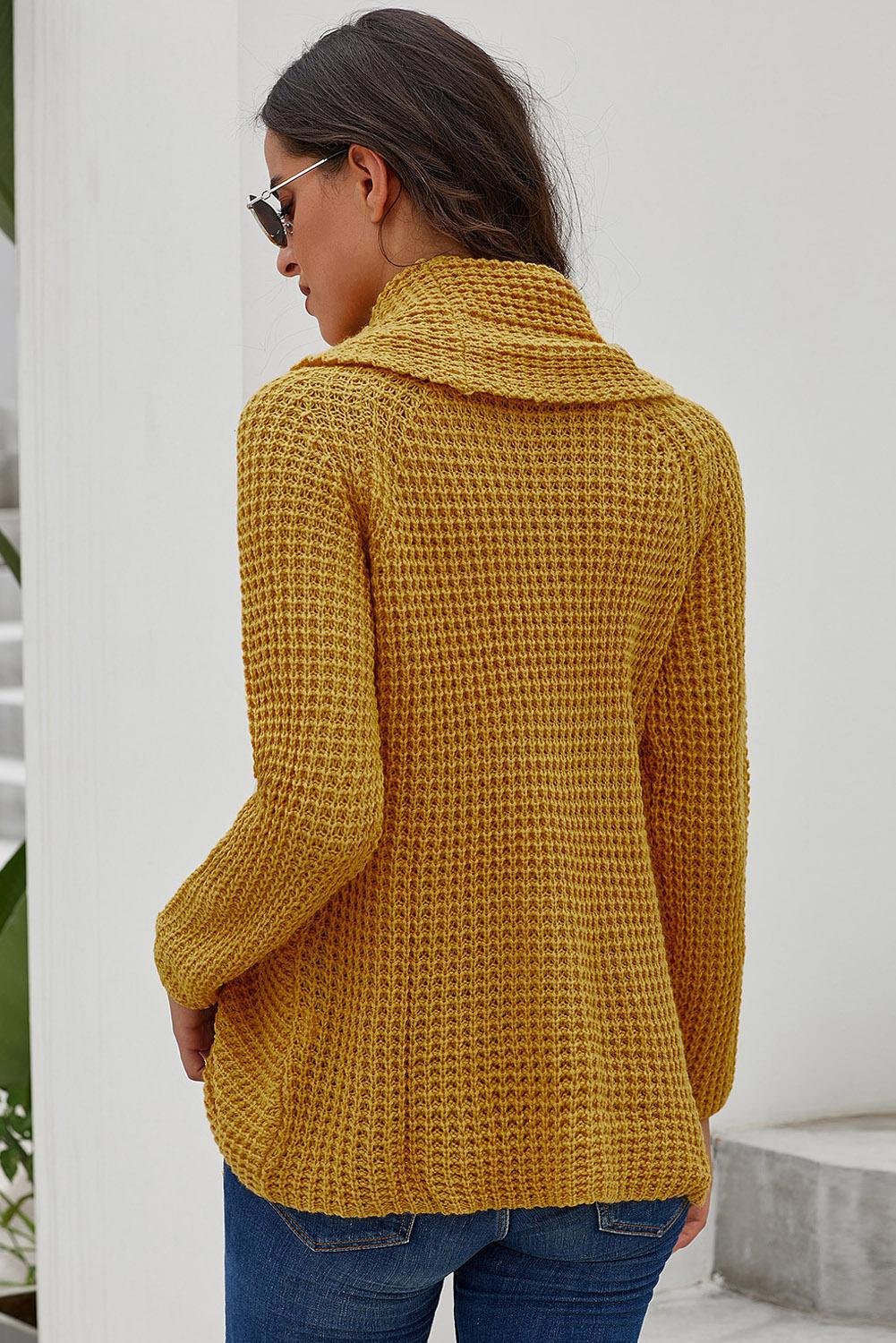 Mustard Buttoned Wrap Turtleneck Sweater - Wear and Wander