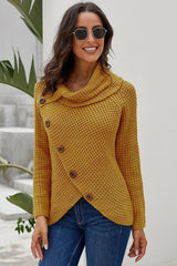 Mustard Buttoned Wrap Turtleneck Sweater - Wear and Wander