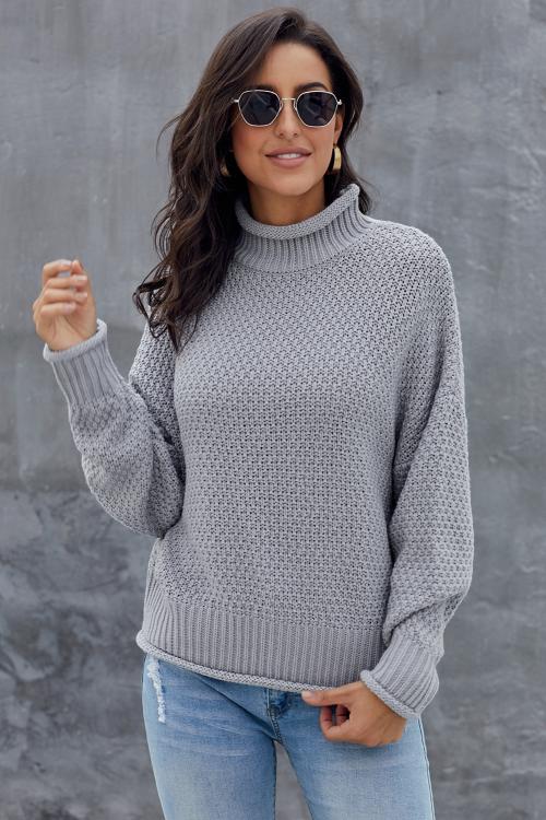 New Gray Chunky Batwing Long Sleeve Turtleneck Sweater - Wear and Wander