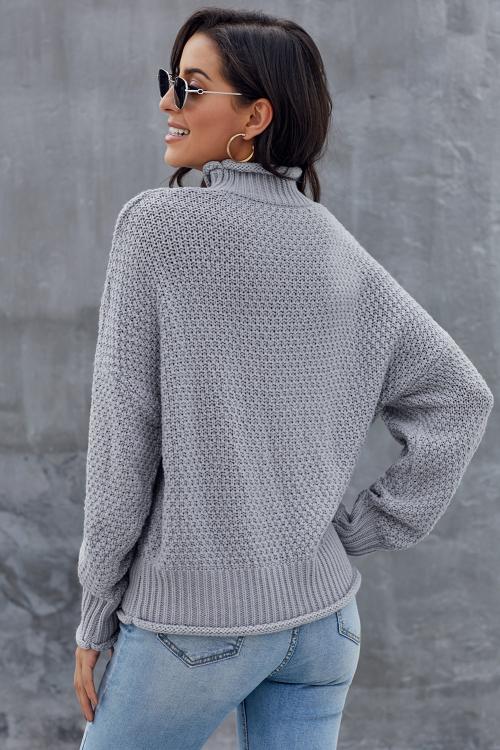 New Gray Chunky Batwing Long Sleeve Turtleneck Sweater - Wear and Wander