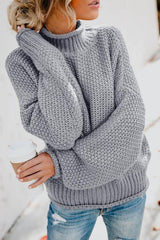 New Gray Chunky Batwing Long Sleeve Turtleneck Sweater - Wear and Wander