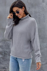 New Gray Chunky Batwing Long Sleeve Turtleneck Sweater - Wear and Wander