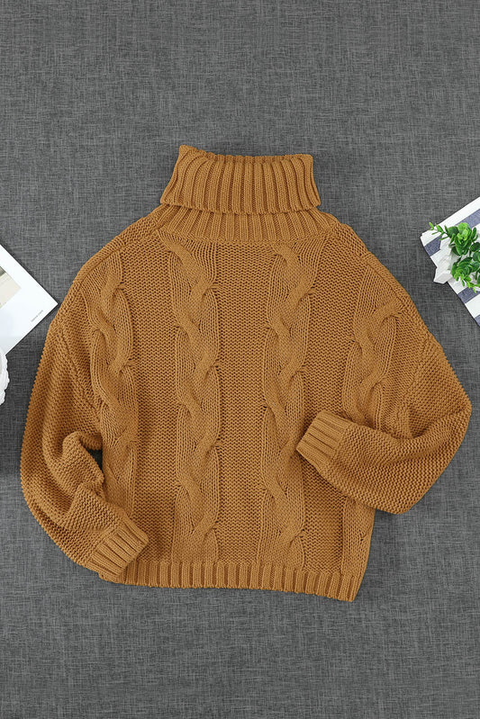 New Orange Cuddle Weather Cable Knit Handmade Turtleneck Sweater - Wear and Wander