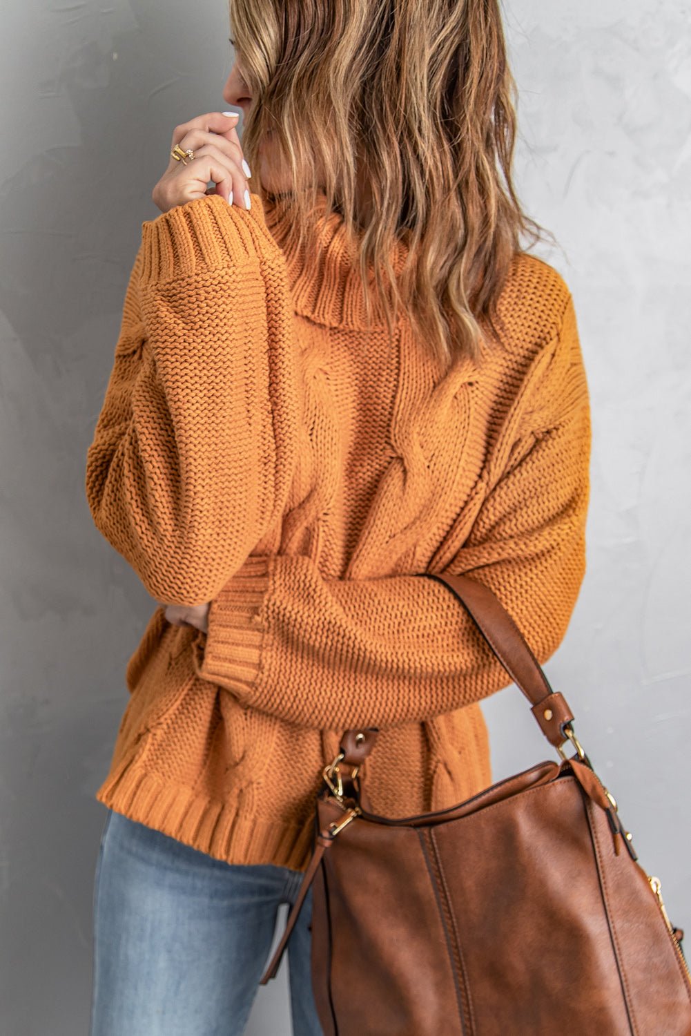 New Yellow Handmade Cable Knit Turtleneck Sweater - Wear and Wander