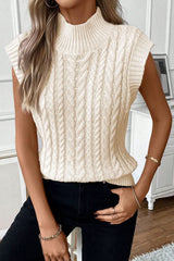 Oatmeal Cable Knit High Neck Sweater Vest - Wear and Wander