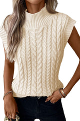 Oatmeal Cable Knit High Neck Sweater Vest - Wear and Wander
