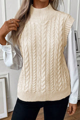 Oatmeal Cable Knit High Neck Sweater Vest - Wear and Wander