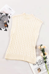 Oatmeal Cable Knit High Neck Sweater Vest - Wear and Wander