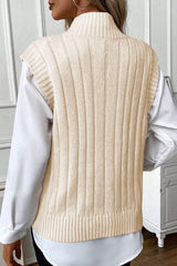 Oatmeal Cable Knit High Neck Sweater Vest - Wear and Wander