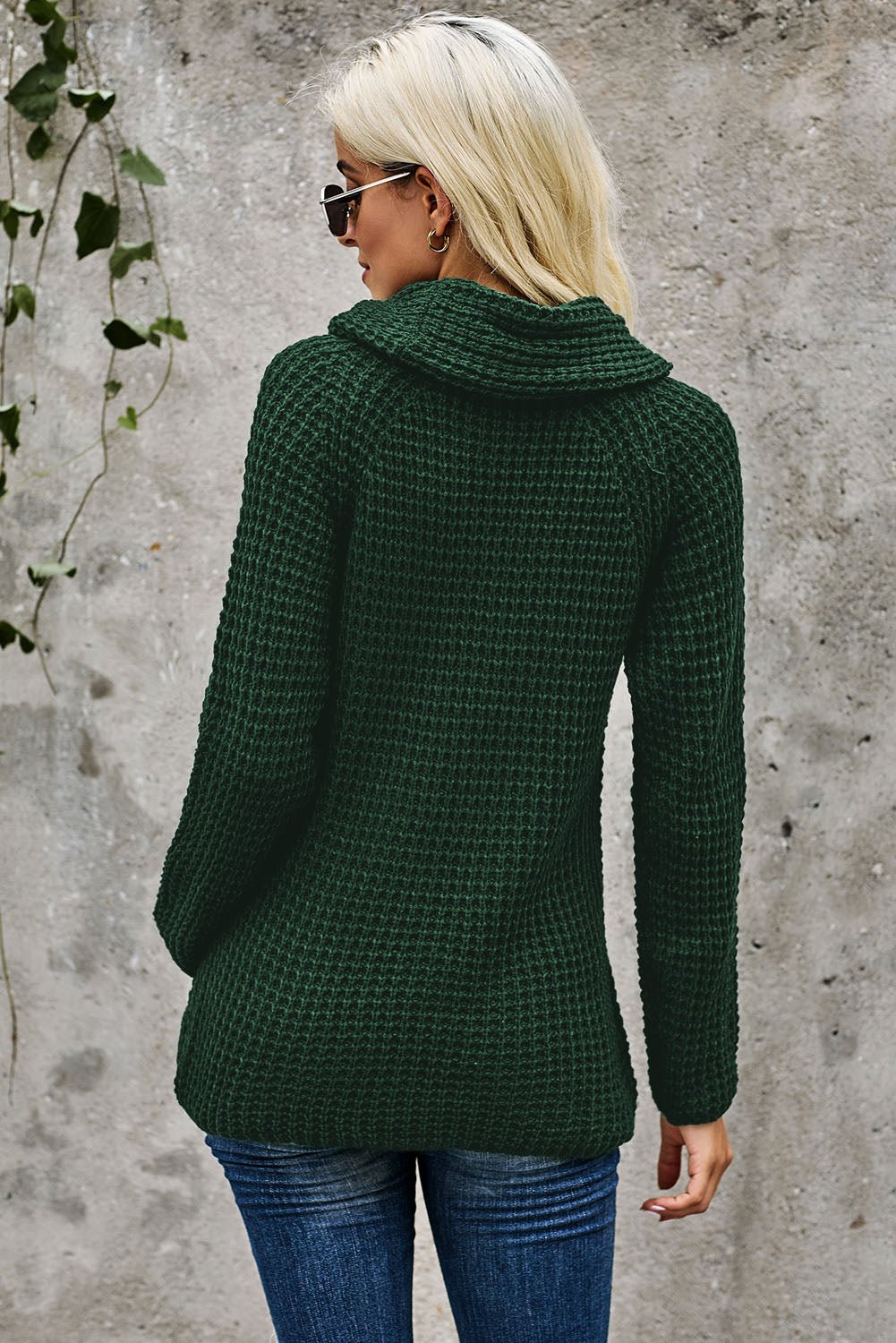 Olive Green Buttoned Wrap Turtleneck Sweater - Wear and Wander