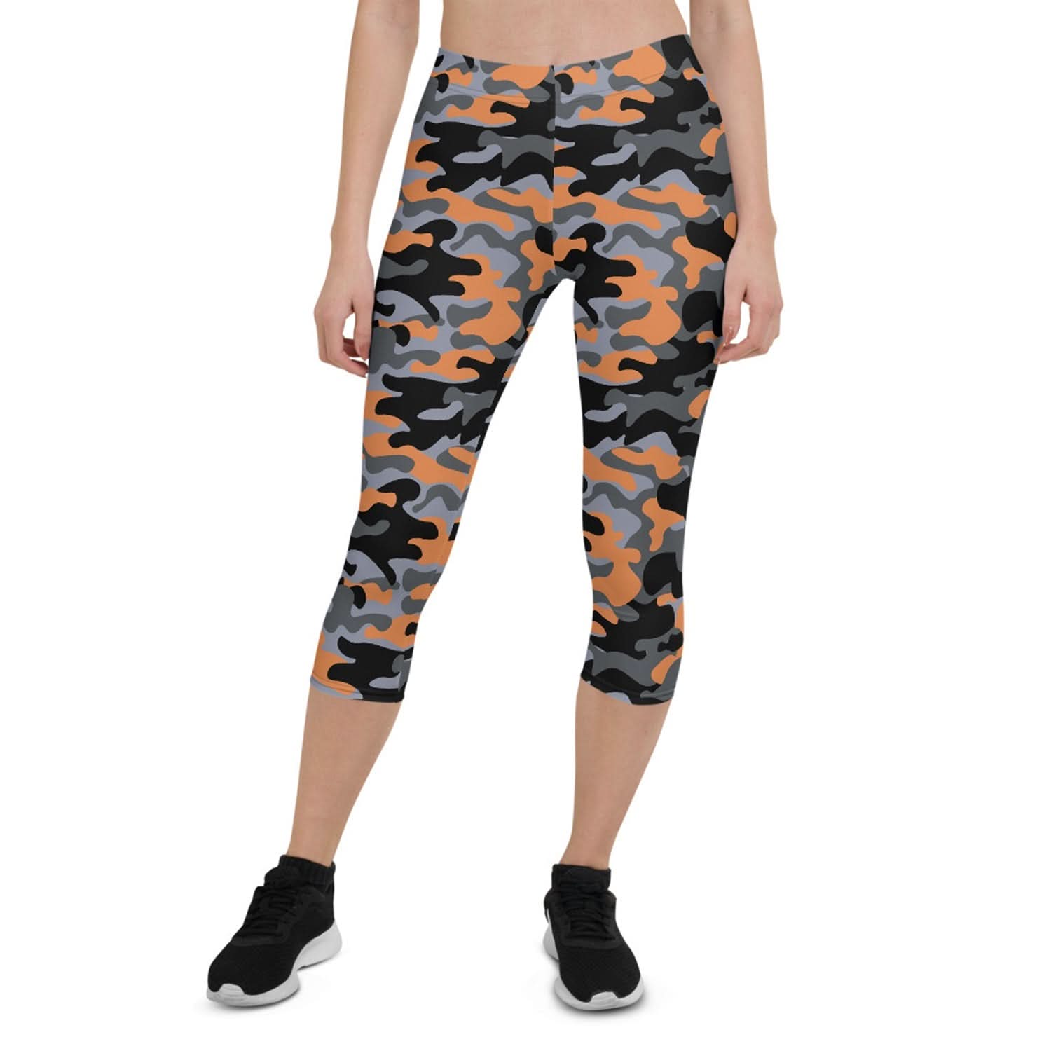 Orange and Gray Camo Capri Leggings for Women - Wear and Wander